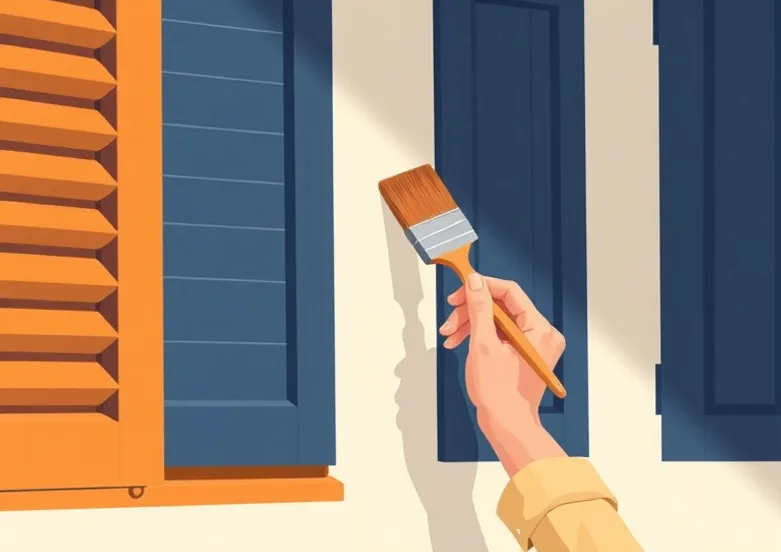 Mise en peinture au pinceau de volets et d'encadrements en bois