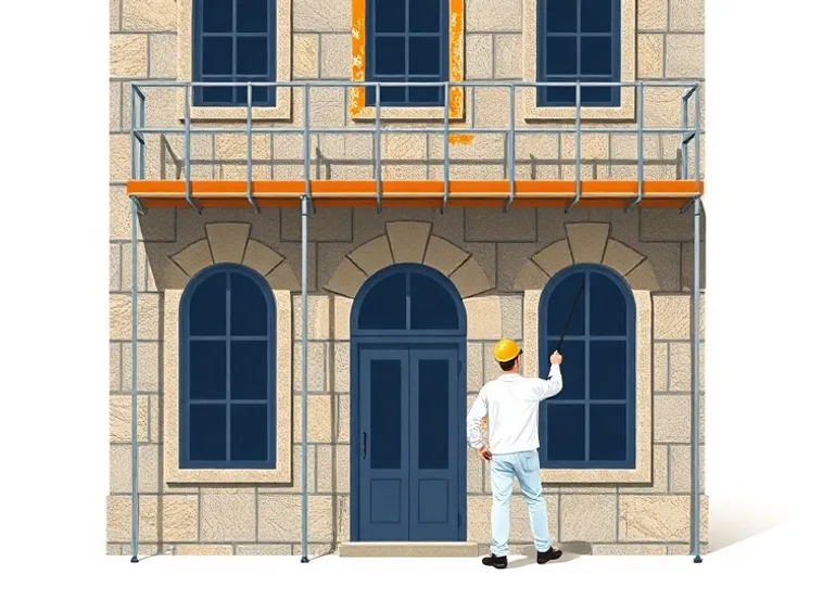 Ravalement de façade en pierre, nettoyage et application d'enduit